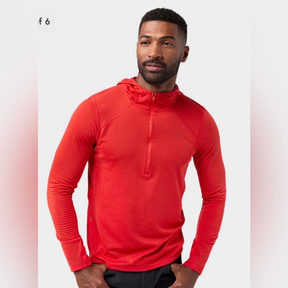 Stio NWT Men's Trax Power Grid Half Zip Polartec Hoodie in Blazing Color